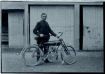 Father Valentin Franckx and his motorcycle.